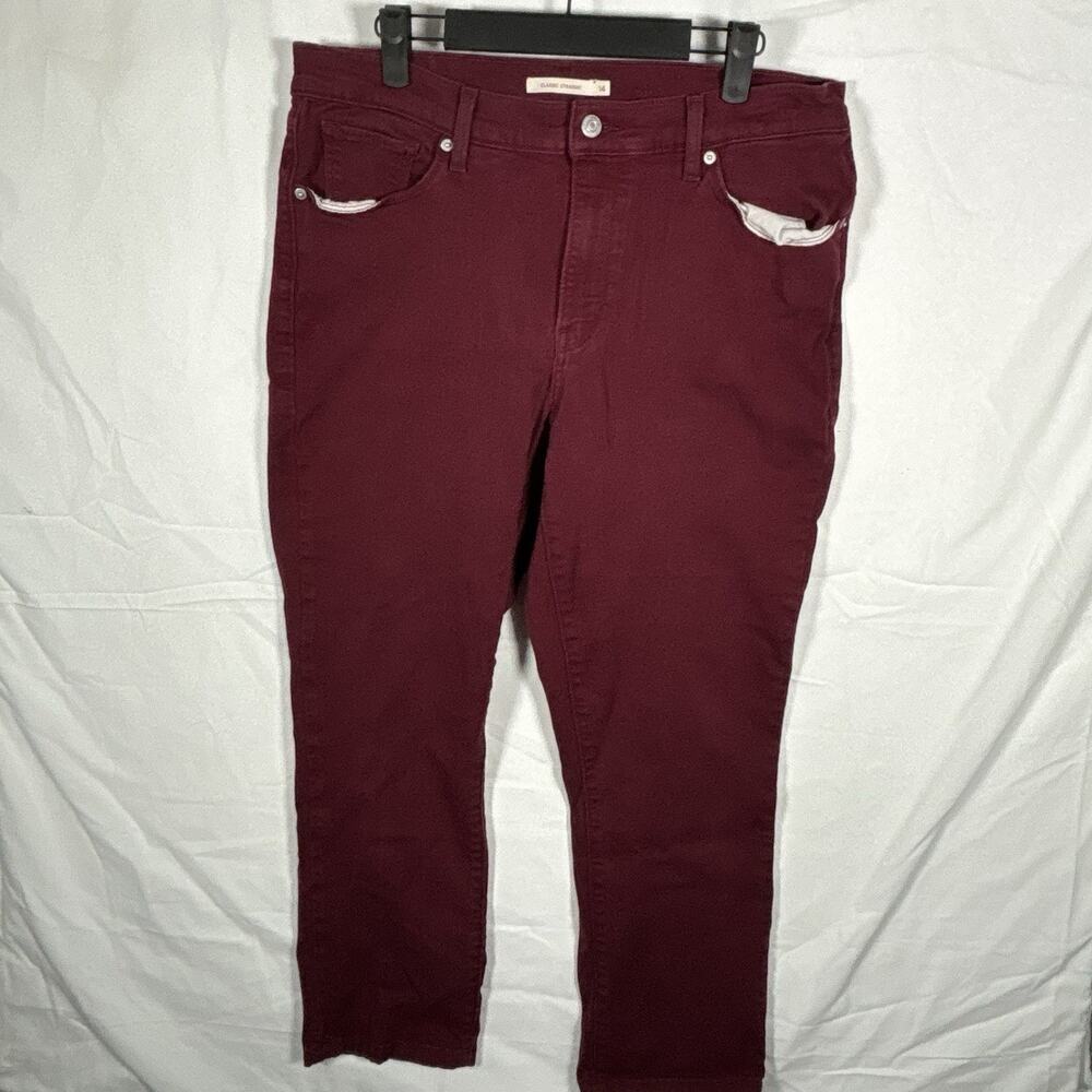 Levis Classic Straight Jeans Womens 14 Burgundy Mid Rise Stretch